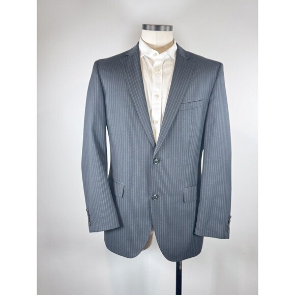 HUGO BOSS Mens Blazer Gray Pinstripe Two Button Sport Coat Suit Jacket Slim 40L - Picture 1 of 9